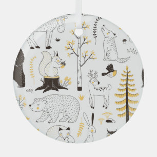 Autumn Forest Trees Leaves Pattern Glass Ornament