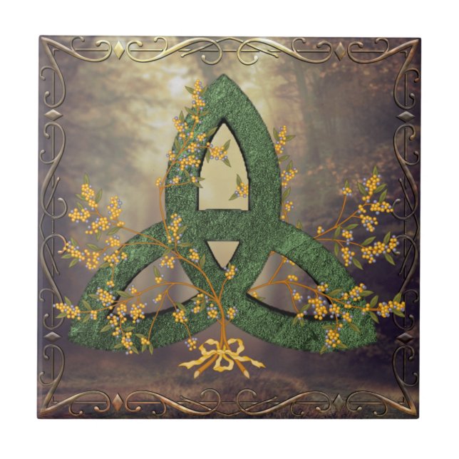 Autumn Forest Triquetra Ceramic Tile (Front)