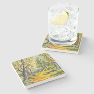 Autumn forest walk. stone coaster