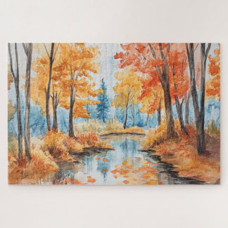 Autumn Forest Watercolor Art  Jigsaw Puzzle