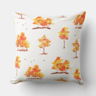 Autumn Forest Watercolor Pattern | Warm Fall Woodl Throw Pillow