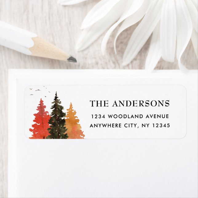 Autumn Forest Watercolor Trees Return Address  Lab (Insitu)