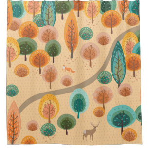 Autumn forest with abstract flat handdrawn trees a