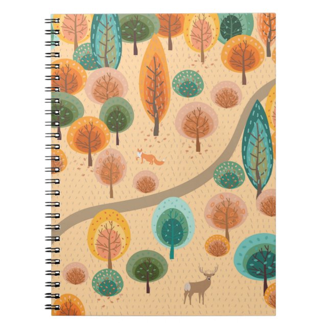 Autumn forest with abstract flat handdrawn trees a notebook (Front)