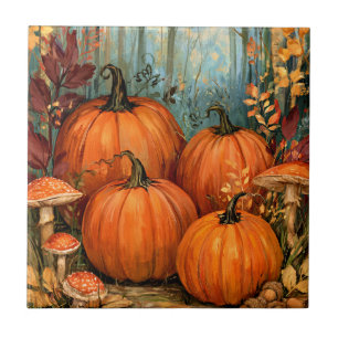 Autumn Forest with pumpkins and musrooms, Tile