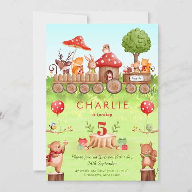 Autumn Forest Woodland Animals Kid Birthday Invite (Front)