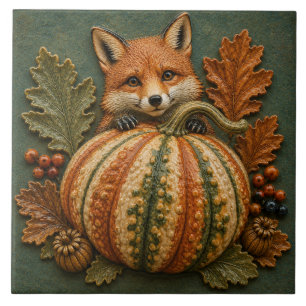 Autumn Fox and Pumpkin Woodland Harvest Tile