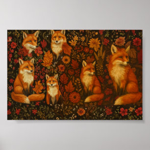 Autumn Fox Family Cottagecore Poster