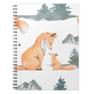 Autumn fox. Hand painted watercolor seamless patte Notebook