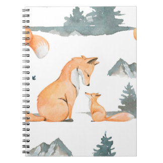 Autumn fox. Hand painted watercolor seamless patte Notebook