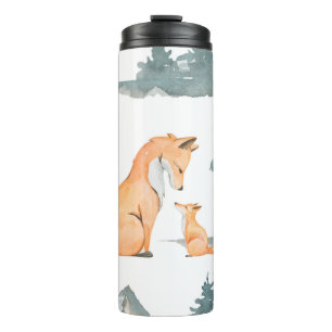 Autumn fox. Hand painted watercolor seamless patte Thermal Tumbler