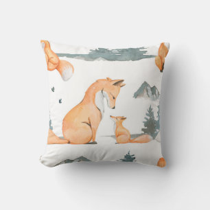 Autumn fox. Hand painted watercolor seamless patte Throw Pillow