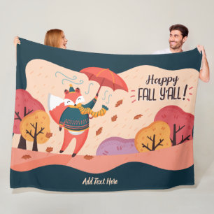 Autumn FOX Happy Fall Ya'll Personalized DECOR Fleece Blanket