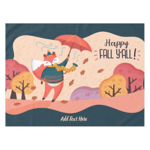 Autumn FOX Happy Fall Ya'll Personalized DECOR Tablecloth
