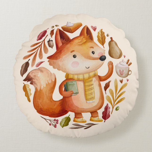 Autumn Fox Round Pillow (Front)