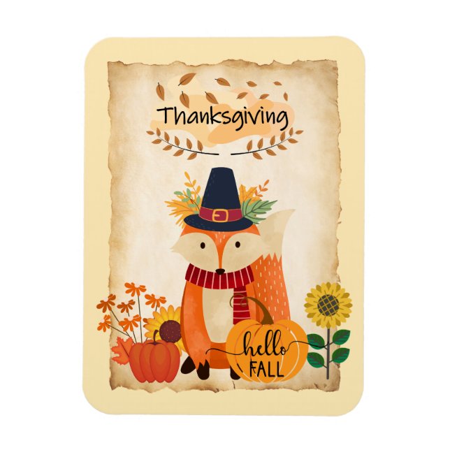 Autumn Fox Thanksgiving pumpkins and sunflowers Magnet (Vertical)