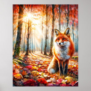 Autumn Fox Watercolor Art Poster