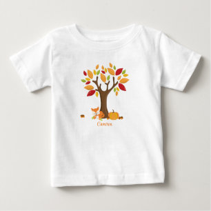 Autumn Fox with Pumpkin Personalized Baby T-Shirt