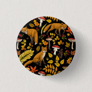 Autumn foxes on black 1 inch round button