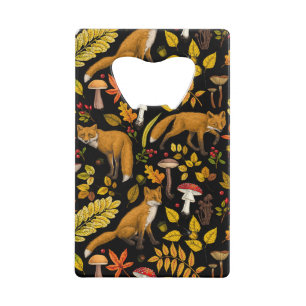 Autumn foxes on black credit card bottle opener