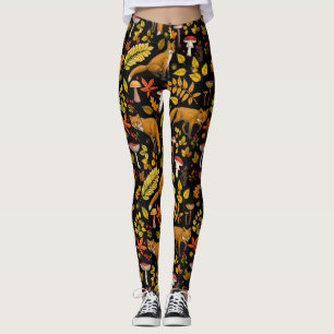 Autumn foxes on black leggings