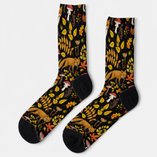 Autumn foxes on black socks