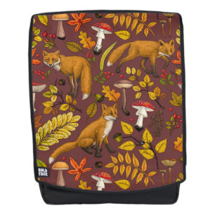 Autumn foxes on chocolate brown backpack