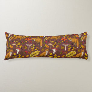 Autumn foxes on chocolate brown body pillow