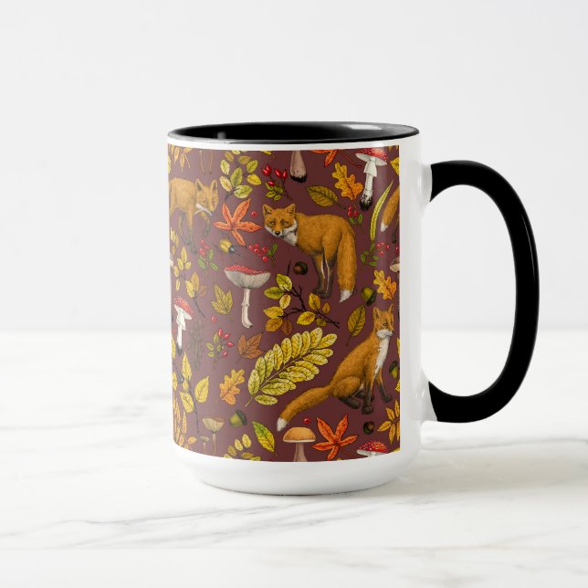 Autumn foxes on chocolate brown mug (Right)