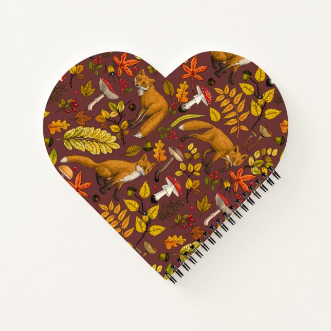Autumn foxes on chocolate brown notebook (Back)