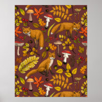 Autumn foxes on chocolate brown