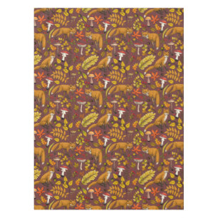 Autumn foxes on chocolate brown tablecloth