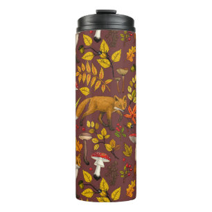 Autumn foxes on chocolate brown thermal tumbler