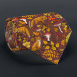 Autumn foxes on chocolate brown tie<br><div class="desc">Hand-painted autumn woodland fauna and flora- foxes, forest leaves, mushrooms and berries</div>