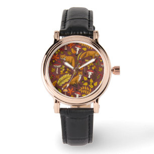 Autumn foxes on chocolate brown watch