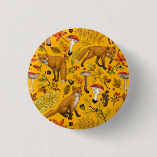 Autumn foxes on orange 1 inch round button