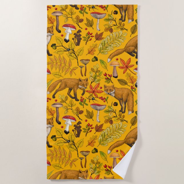 Autumn foxes on orange beach towel (Front)
