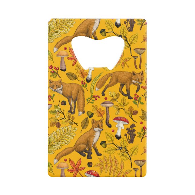Autumn foxes on orange credit card bottle opener (Front)