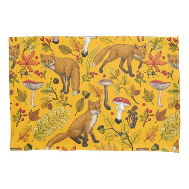 Autumn foxes on orange pillowcase (Front-Left)