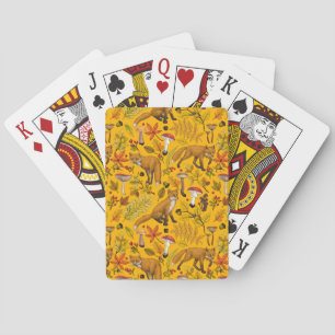 Autumn foxes on orange playing cards