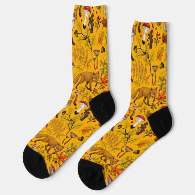 Autumn foxes on orange socks (Left)