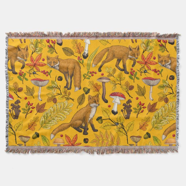 Autumn foxes on orange throw blanket (Front)