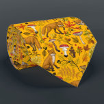 Autumn foxes on orange tie<br><div class="desc">Hand-painted autumn woodland fauna and flora- foxes, forest leaves, mushrooms and berries</div>