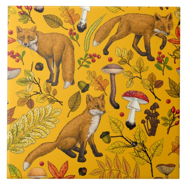 Autumn foxes on orange tile (Front)