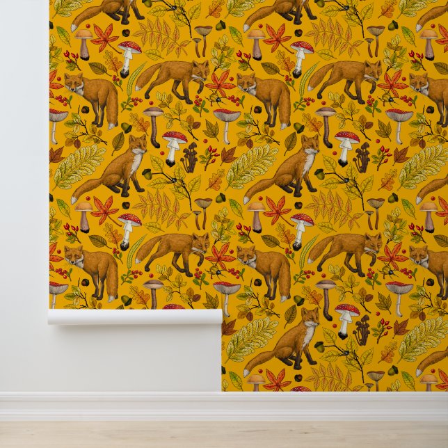 Autumn foxes on orange wallpaper (Application)