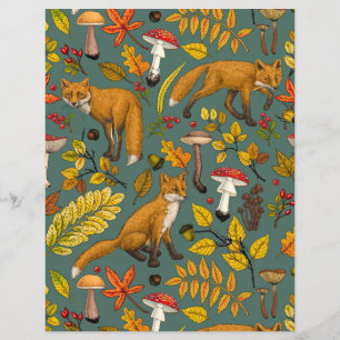Autumn foxes on pine green