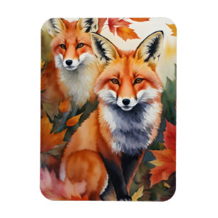 Autumn Foxes Watercolor Magnet