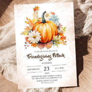 Autumn Friendsgiving Potluck Pumpkin Rustic Invitation