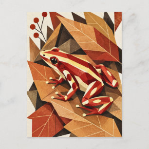 Autumn Frog & Fall Leaves Geometric Art Postcard