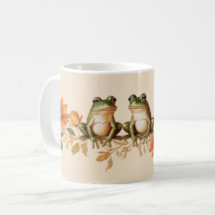 Autumn Frogs and Floral Elegance Coffee Mug